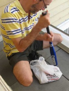 It's cowering in that bag.